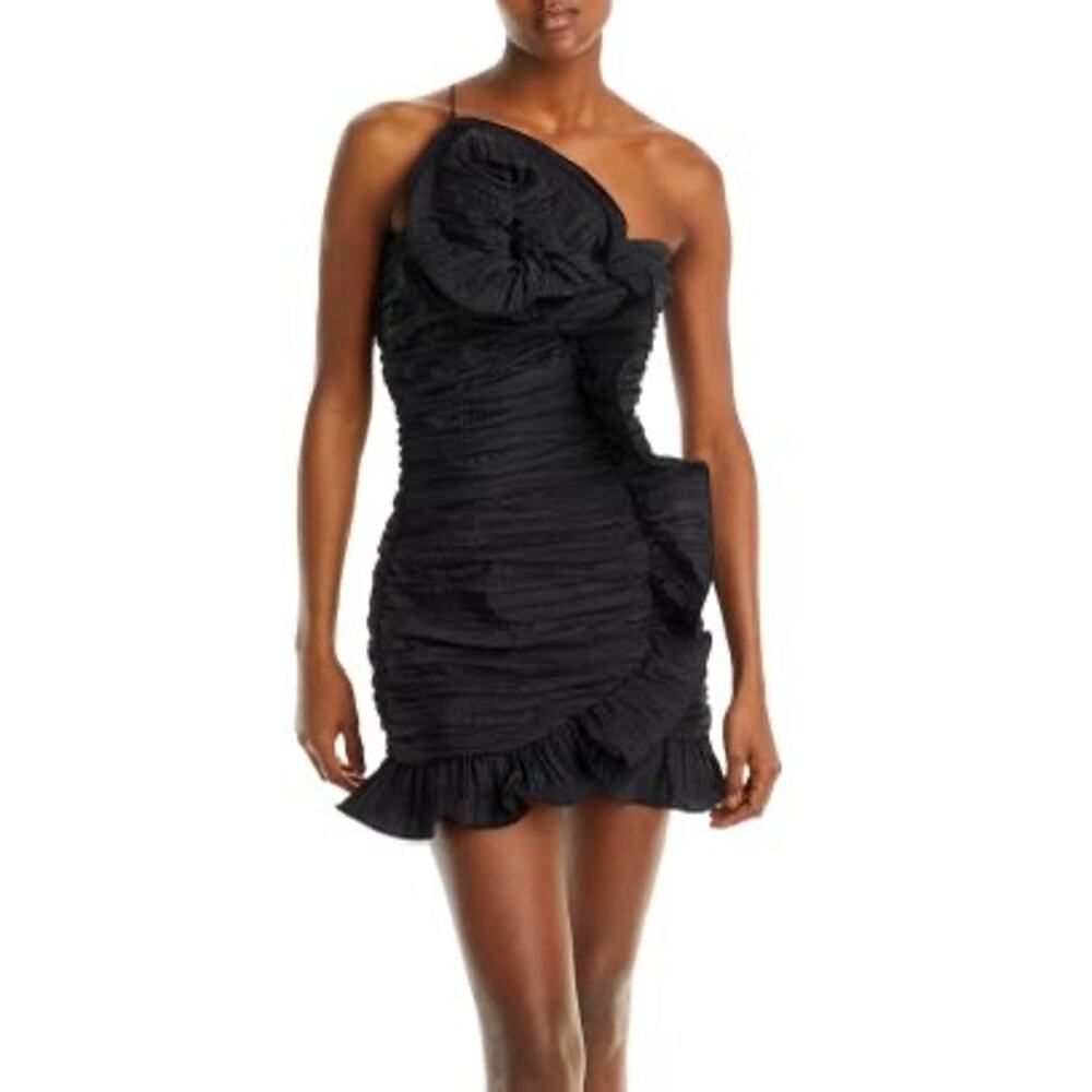 LoveShackFancy Brenaya Ruffle Flower Mini Bodycon Dress black size 4 - Picture 1 of 16